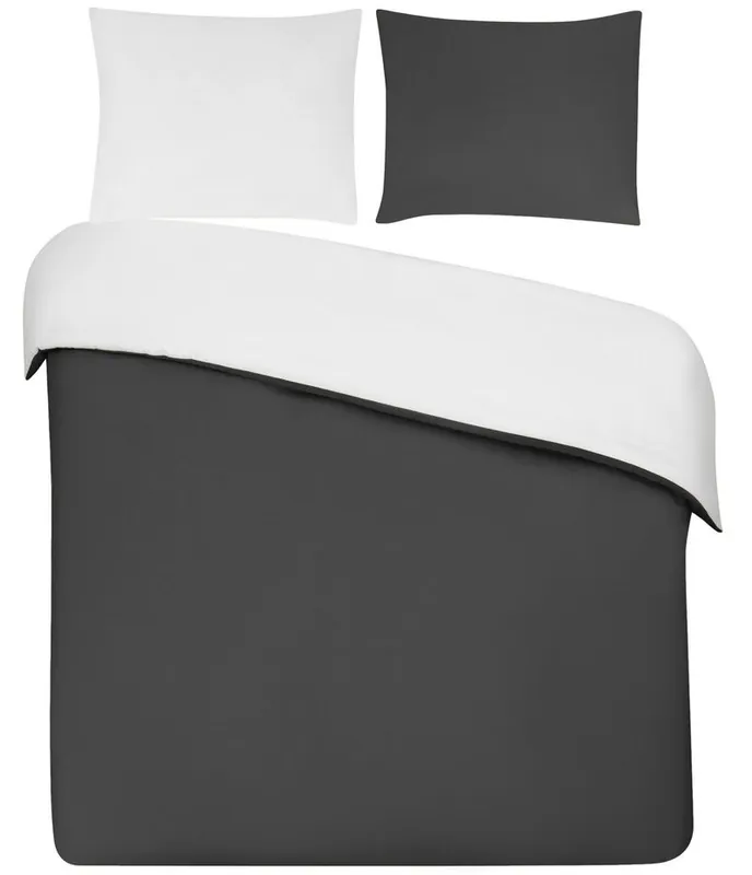DoubleDry Dekbedovertrek 100% Percal Katoen - Eenpersoons 140x200/220 cm + 1 Kussensloop - Zacht, Ademend en Huidvriendelijk - Antraciet/Wit Lage Prijs